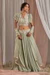 Buy_Nidhika Shekhar_Green Silk Embroidered Sequins V Neck Floral Lehenga Set _at_Aza_Fashions