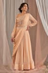 Buy_NIDHIKA SHEKHAR_Pink Silk, Georgette Cutdana Work, Pearl Work, Draped Anarkali With Belt _at_Aza_Fashions
