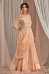 NIDHIKA SHEKHAR_Pink Silk, Georgette Cutdana Work, Pearl Work, Draped Anarkali With Belt _Online_at_Aza_Fashions