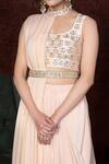 Nidhika Shekhar_Peach Silk, Crepe, Georgette Scoop Neck Pre-draped Saree _Online_at_Aza_Fashions