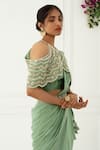Nidhika Shekhar Green Crepe, Satin Round Pre-draped Saree With Blouse Online at Aza Fashions Nidhika Shekhar_Green Crepe, Satin Round Pre-draped Saree With Blouse _Online_at_Aza_Fashions