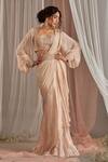Buy_Nidhika Shekhar_Pink Crepe Ruffle Pre-draped Saree With Blouse_at_Aza_Fashions