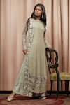 Buy_Nandita Thirani_Silver Georgette Round Embroidered Kurta And Palazzo Set  _at_Aza_Fashions