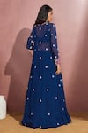 Shop_Aneesh Agarwaal_Blue Soft Organza Embroidery Floral Cape Open And Pleated Skirt Set _at_Aza_Fashions