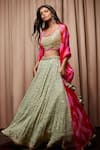 Buy_Nandita Thirani_Green Organza, Georgette Round Embroidered Bridal Lehenga Set _at_Aza_Fashions