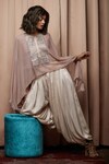 Shop_Nandita Thirani_Beige Georgette Round Embroidered Kaftan Top And Dhoti Pant Set _at_Aza_Fashions