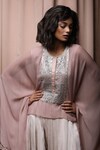 Nandita Thirani_Beige Georgette Round Embroidered Kaftan Top And Dhoti Pant Set _Online_at_Aza_Fashions