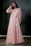 Buy_Nandita Thirani_Pink , Satin V Neck Angarkha Kurta _at_Aza_Fashions