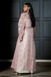 Shop_Nandita Thirani_Pink , Satin V Neck Angarkha Kurta _at_Aza_Fashions