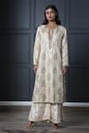 Nandita Thirani_Beige Brocade Round Kurta And Palazzo Set  _Online_at_Aza_Fashions