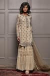 Buy_Nandita Thirani_Beige Chiffon Round Embroidered Kurta And Sharara Set _at_Aza_Fashions