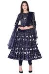 Buy_Neha & Tarun_Blue Reyon Satin Printed Geometric Round Tiered Anarkali Kurta Set _Online_at_Aza_Fashions