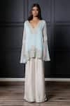 Nandita Thirani_Blue Chiffon V Neck Embroidered Kurta And Palazzo Set  _Online_at_Aza_Fashions