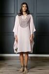 Nandita Thirani_Pink Cotton Muslin Mandarin Collar Embroidered Kaftan Dress _Online_at_Aza_Fashions