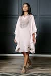 Buy_Nandita Thirani_Pink Cotton Muslin Mandarin Collar Embroidered Kaftan Dress _Online_at_Aza_Fashions