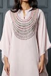 Shop_Nandita Thirani_Pink Cotton Muslin Mandarin Collar Embroidered Kaftan Dress _Online_at_Aza_Fashions