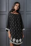 Buy_Nandita Thirani_Black Muslin Boat Embroidered Dress _at_Aza_Fashions