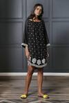 Shop_Nandita Thirani_Black Muslin Boat Embroidered Dress _at_Aza_Fashions