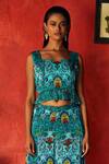 Shop_Nautanky_Blue Chiffon Sweetheart Neck Floral Print Pant Set _Online_at_Aza_Fashions