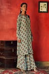 Nautanky Blue Crepe V Neck Floral Print Kurta And Sharara Set Online at Aza Fashions Nautanky_Blue Crepe V Neck Floral Print Kurta And Sharara Set _Online_at_Aza_Fashions