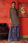 Buy_Nautanky_Blue Crepe Round Printed Kurta And Sharara Set  _at_Aza_Fashions