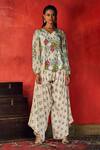 Buy Nautanky White Crepe V Neck Floral Print Asymmetric Pant Set at Aza Fashions Buy_Nautanky_White Crepe V Neck Floral Print Asymmetric Pant Set _at_Aza_Fashions