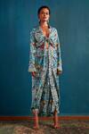 Buy_Nautanky_Blue Silk Spread Collar Floral Print Dhoti Pant Set _at_Aza_Fashions