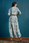 Shop_Nautanky_Blue Silk Spread Collar Floral Print Dhoti Pant Set _at_Aza_Fashions