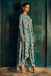 Nautanky_Blue Chiffon Straight Floral Print Kurta And Tulip Pant Set  _Online_at_Aza_Fashions