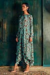 Buy_Nautanky_Blue Chiffon Straight Floral Print Kurta And Tulip Pant Set  _Online_at_Aza_Fashions