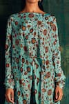 Nautanky_Blue Chiffon Straight Floral Print Kurta And Tulip Pant Set  _at_Aza_Fashions