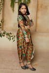 Label Ne'chi_Green Nokia Silk Printed Dhoti Pant Set _Online_at_Aza_Fashions