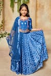 Buy_Label Ne'chi_Blue Muslin Silk Shibori Lehenga Set  _at_Aza_Fashions