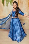 Shop_Label Ne'chi_Blue Muslin Silk Shibori Lehenga Set  _at_Aza_Fashions