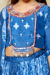 Label Ne'chi_Blue Muslin Silk Shibori Lehenga Set  _at_Aza_Fashions