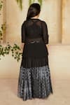 Shop_Label Ne'chi_Black Muslin Silk Organza Jacket Lehenga Set  _at_Aza_Fashions