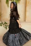 Buy_Label Ne'chi_Black Muslin Silk Organza Jacket Lehenga Set  _Online_at_Aza_Fashions