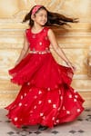 Buy_Label Ne'chi_Red Muslin Silk Layered Gown  _at_Aza_Fashions