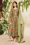 Shop_Label NE'Chi_Green Organza, Nokia Silk Round Printed Anarkali Set_at_Aza_Fashions