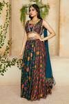 Buy_Label NE'Chi_Blue Nokia Silk Printed Lehenga With Draped Blouse_at_Aza_Fashions