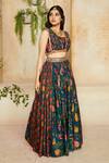 Label NE'Chi_Blue Nokia Silk Printed Lehenga With Draped Blouse_Online_at_Aza_Fashions