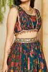 Shop_Label NE'Chi_Blue Nokia Silk Printed Lehenga With Draped Blouse_Online_at_Aza_Fashions