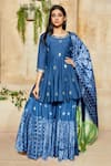 Buy_Label Ne'chi_Blue Muslin Silk Embroidery Round Anarkali Set  _at_Aza_Fashions