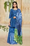 Shop_Label Ne'chi_Blue Muslin Silk Embroidery Round Anarkali Set  _at_Aza_Fashions