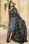 Buy_Label Ne'chi_Black Muslin Silk Embroidery V Neck Shibori Pre-draped Saree  _at_Aza_Fashions