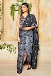 Shop_Label Ne'chi_Black Muslin Silk Embroidery V Neck Shibori Pre-draped Saree  _Online_at_Aza_Fashions