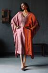 Shorshe Clothing_Pink Kaftan Mulberry And Pants Cotton Embroidery Beads V Neck & Set _Online_at_Aza_Fashions