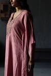 Buy_Shorshe Clothing_Pink Kaftan Mulberry And Pants Cotton Embroidery Beads V Neck & Set _Online_at_Aza_Fashions