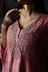 Shop_Shorshe Clothing_Pink Kaftan Mulberry And Pants Cotton Embroidery Beads V Neck & Set _Online_at_Aza_Fashions