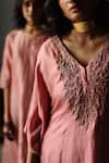 Shorshe Clothing_Pink Kaftan Mulberry And Pants Cotton Embroidery Beads V Neck & Set _at_Aza_Fashions